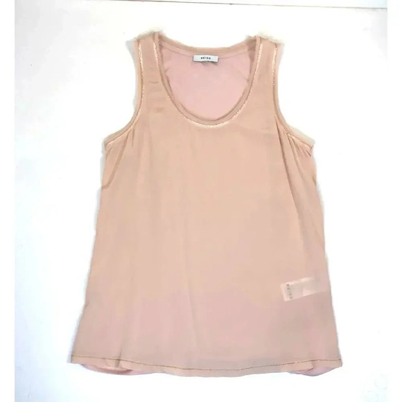 REISS Sleeveless Silk Top Blouse Light Pink with Gold Lurex Trim Size Small - Picture 2 of 8